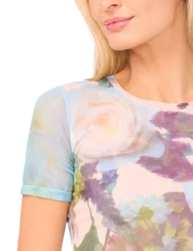 ADELAIDE Mesh Floral Print Slim Fit T-Shirt