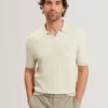 AINDREA Stitched Rib Open Neck Polo Shirt