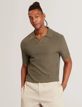 AINDREA Stitched Rib Open Neck Polo Shirt