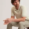AINDREA Stitched Rib Open Neck Polo Shirt