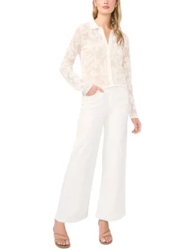 ALBERTA Floral Mesh Knit Button-Up Top