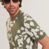 ALDDAT Foliage Print Cotton Fine Knit T-Shirt