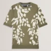 ALDDAT Foliage Print Cotton Fine Knit T-Shirt