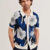 ALDERY Jacquard Botanical Print Wool Blend Shirt