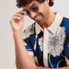 ALDERY Jacquard Botanical Print Wool Blend Shirt