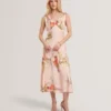 ALINA Floral Satin Low Cut Maxi Dress