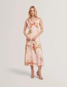 ALINA Floral Satin Low Cut Maxi Dress