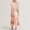 ALINA Floral Satin Low Cut Maxi Dress