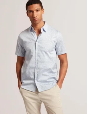 ALPHSHO Geometric Print Pure Cotton Short Sleeve Shirt