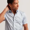 ALPHSHO Geometric Print Pure Cotton Short Sleeve Shirt
