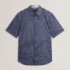 ALPHSHO Geometric Print Pure Cotton Short Sleeve Shirt