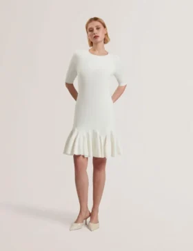 ALZANN Pleated Hem Knitted Bodycon Mini Dress