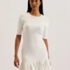 ALZANN Pleated Hem Knitted Bodycon Mini Dress