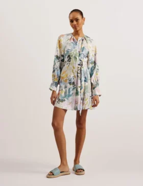 AMASYA Wrap Front Floral Mini Dress