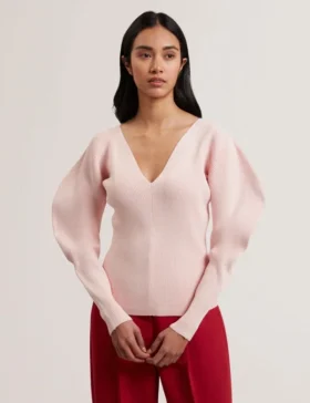 AMELYAA Rib Sculpt Sleeve Sweater