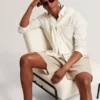 ANDREY Relaxed Marl Check Linen Blend Long Sleeve Shirt