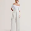 ANGELIY Bardot Knit Top Wide Leg Belted Jumpsuit