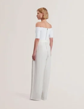 ANGELIY Bardot Knit Top Wide Leg Belted Jumpsuit