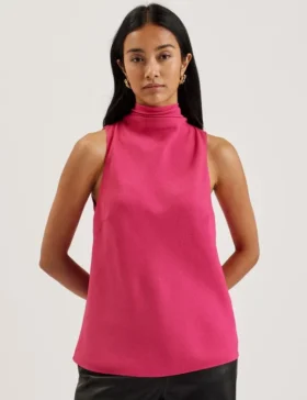 ANINI Textured High Neck Sleeveless Top