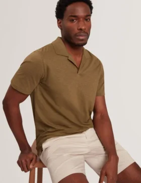 ANITO Open Neck Cotton Linen Polo Shirt