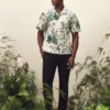 ANUKIS Floral Stripe Print Cotton Short Sleeve Shirt