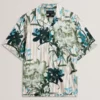 ANUKIS Floral Stripe Print Cotton Short Sleeve Shirt