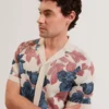 ASHQARA Shaded Floral Knit Button-Through Polo Shirt