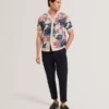 ASHQARA Shaded Floral Knit Button-Through Polo Shirt