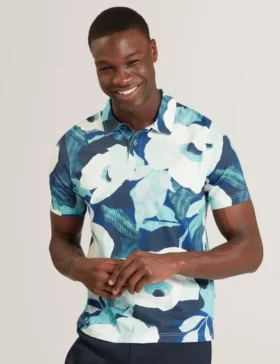 ASHYBY Garden Print Pique Cotton Polo Shirt