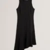 ASYMMETRIC MIDI DRESS Black