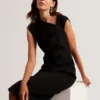 BAYREE Folded Neckline Pencil Midi Dress