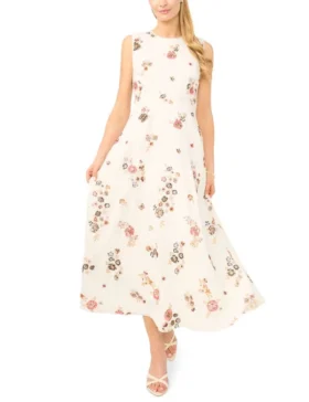 BELLAA Sequin Floral Sleeveless Midi Dress