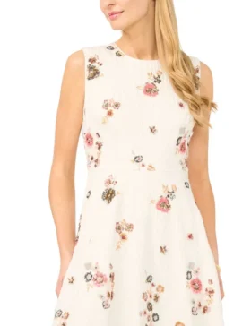 BELLAA Sequin Floral Sleeveless Midi Dress