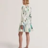 BELVIDA Floral Crochet Trim Linen Mini Dress