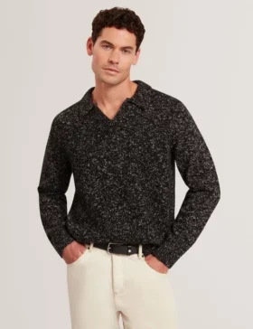 BERRETO Melange Knit Long Sleeve Polo Shirt