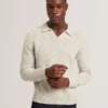 BERRETO Melange Knit Long Sleeve Polo Shirt