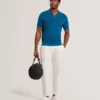BESTEL Wave Stitch Pure Cotton Open Neck Polo
