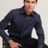 BLOCKLY Mini Leaf Print Long Sleeve Cotton Shirt