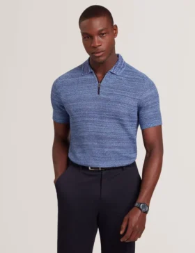 BLOSSAM Space Dye Zip Neck Polo Shirt
