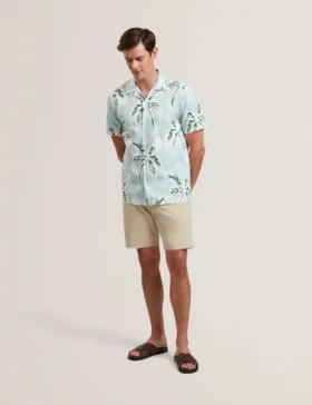 BOCHE Tropical Print Linen Blend Relaxed Shirt