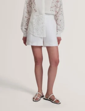 BUCCIA Crochet Trim High Waisted Linen Shorts