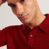 CAELUM Herringbone Texture Knit Short Sleeve Polo