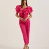 CALONDA Oversized Frill Trim V-Neck Top