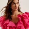 CALONDA Oversized Frill Trim V-Neck Top