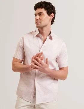 CAMBAY Geometric Leaf Print Short Sleeve Shirt