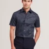 CAMPDEN Mini Leaf Print Short Sleeve Cotton Shirt