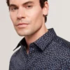 CAMPDEN Mini Leaf Print Short Sleeve Cotton Shirt