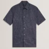 CAMPDEN Mini Leaf Print Short Sleeve Cotton Shirt