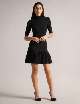 CANDDY Pleated Hem Bodycon Knit Mini Dress