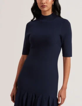 CANDDY Pleated Hem Bodycon Knit Mini Dress